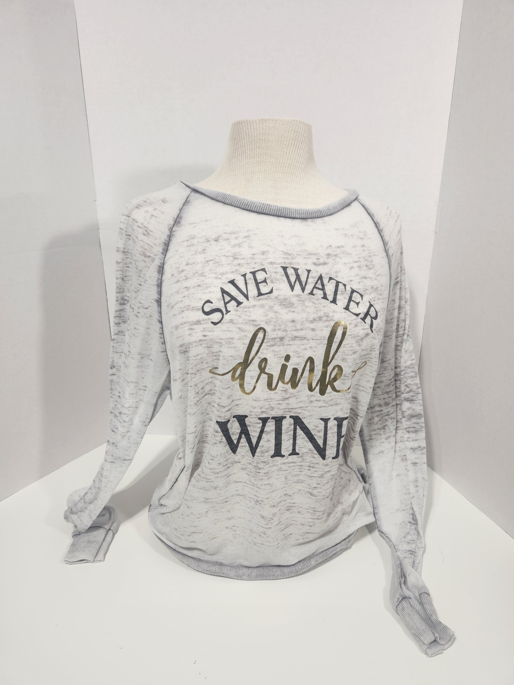 Miken White Heathered 'Save Water Drink Wine' Long Sleeve Sweatshirt